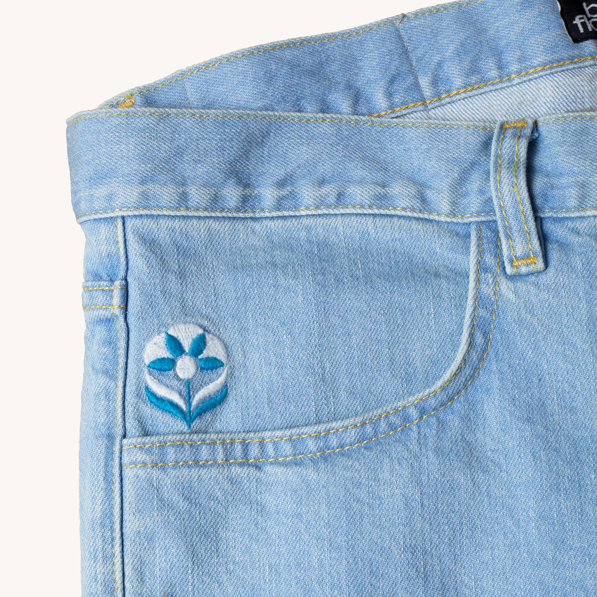 BLUE FLOWERS DENIM JEANS - BLUE