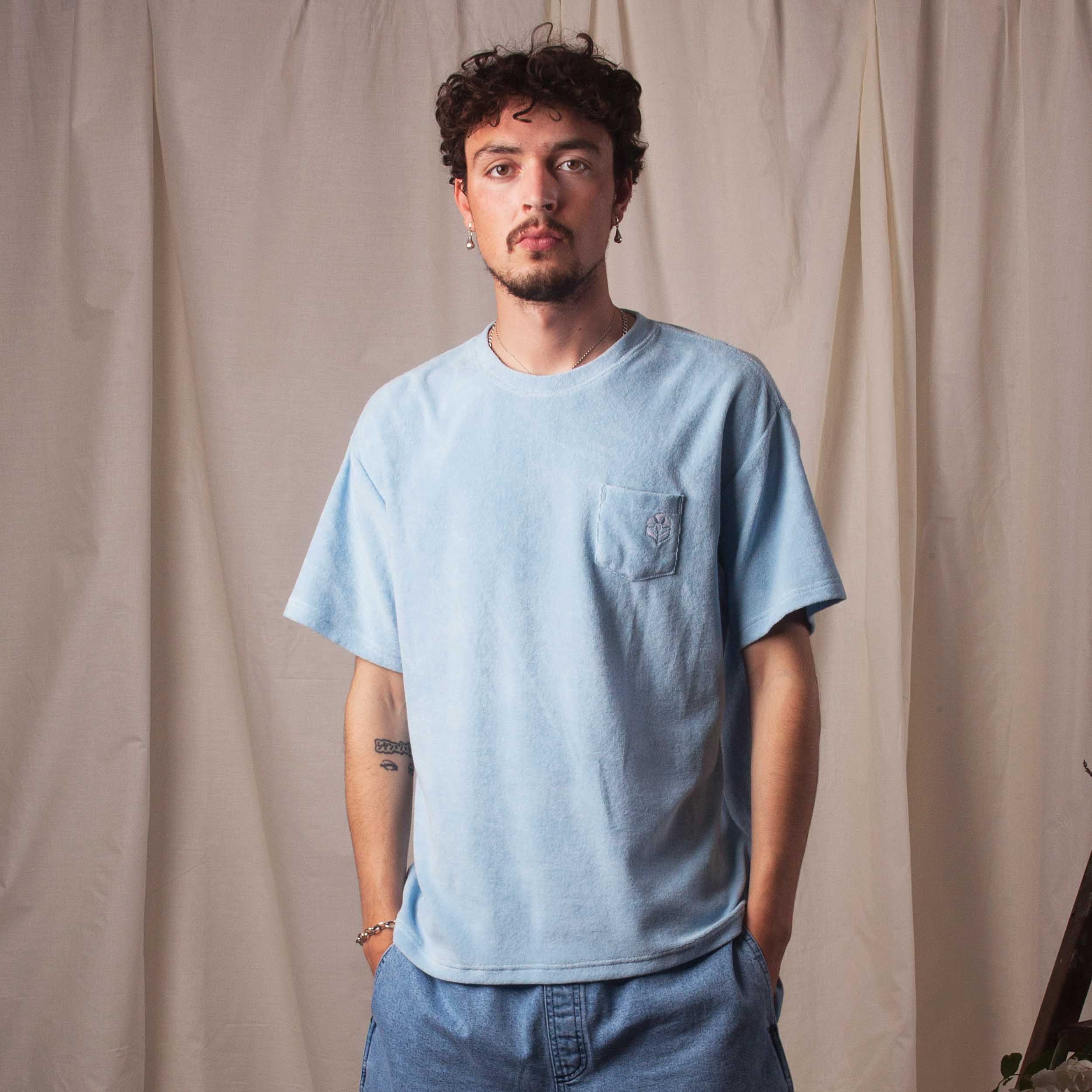 TOWELLING T SHIRT - PALE BLUE