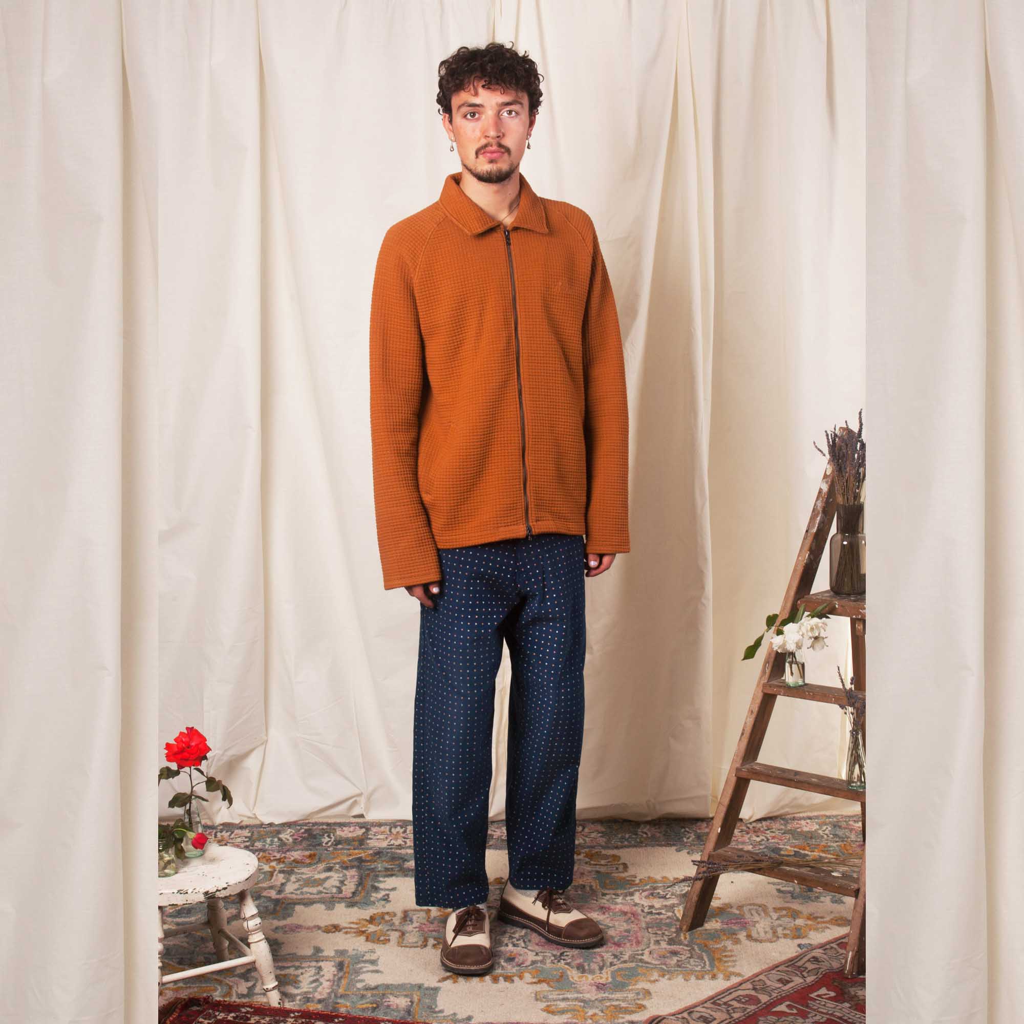 WAFFLE ZIP UP SHIRT - BROWN