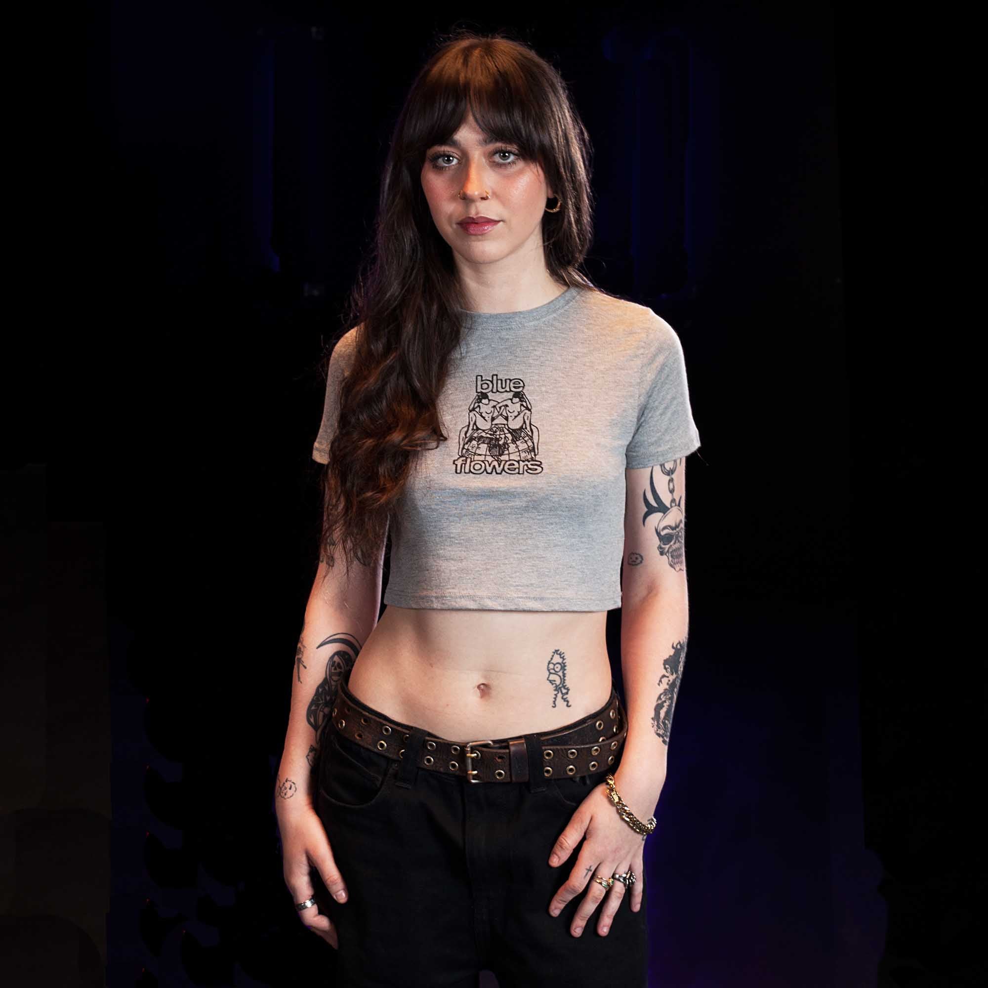 WOMENS CROPPED EARTH T SHIRT - HEATHER GREY