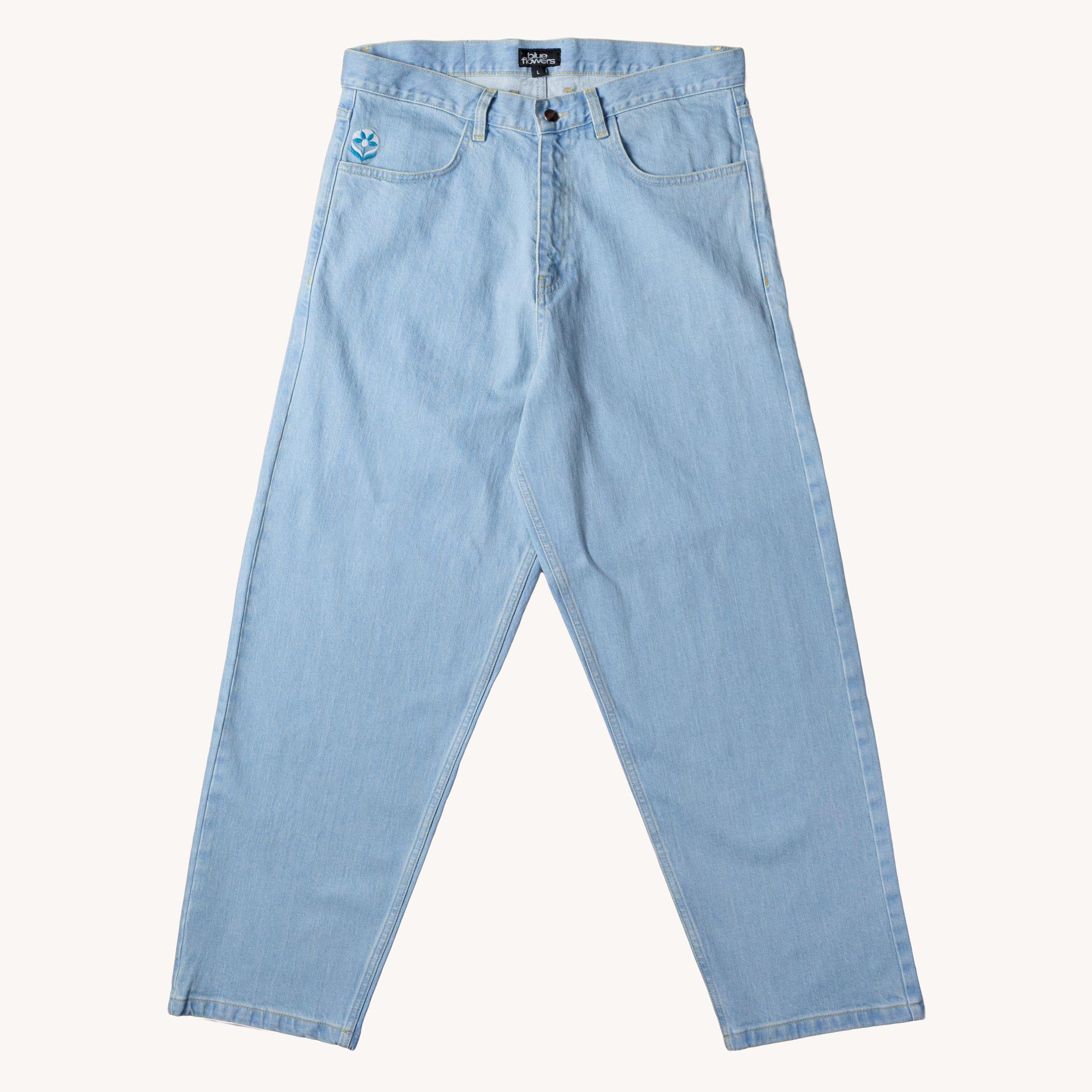 BLUE FLOWERS DENIM JEANS - WASHED BLUE