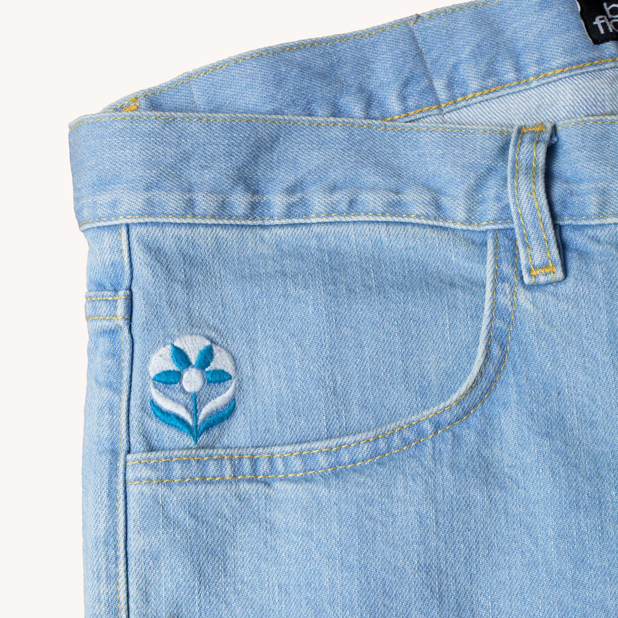 BLUE FLOWERS DENIM JEANS - WASHED BLUE