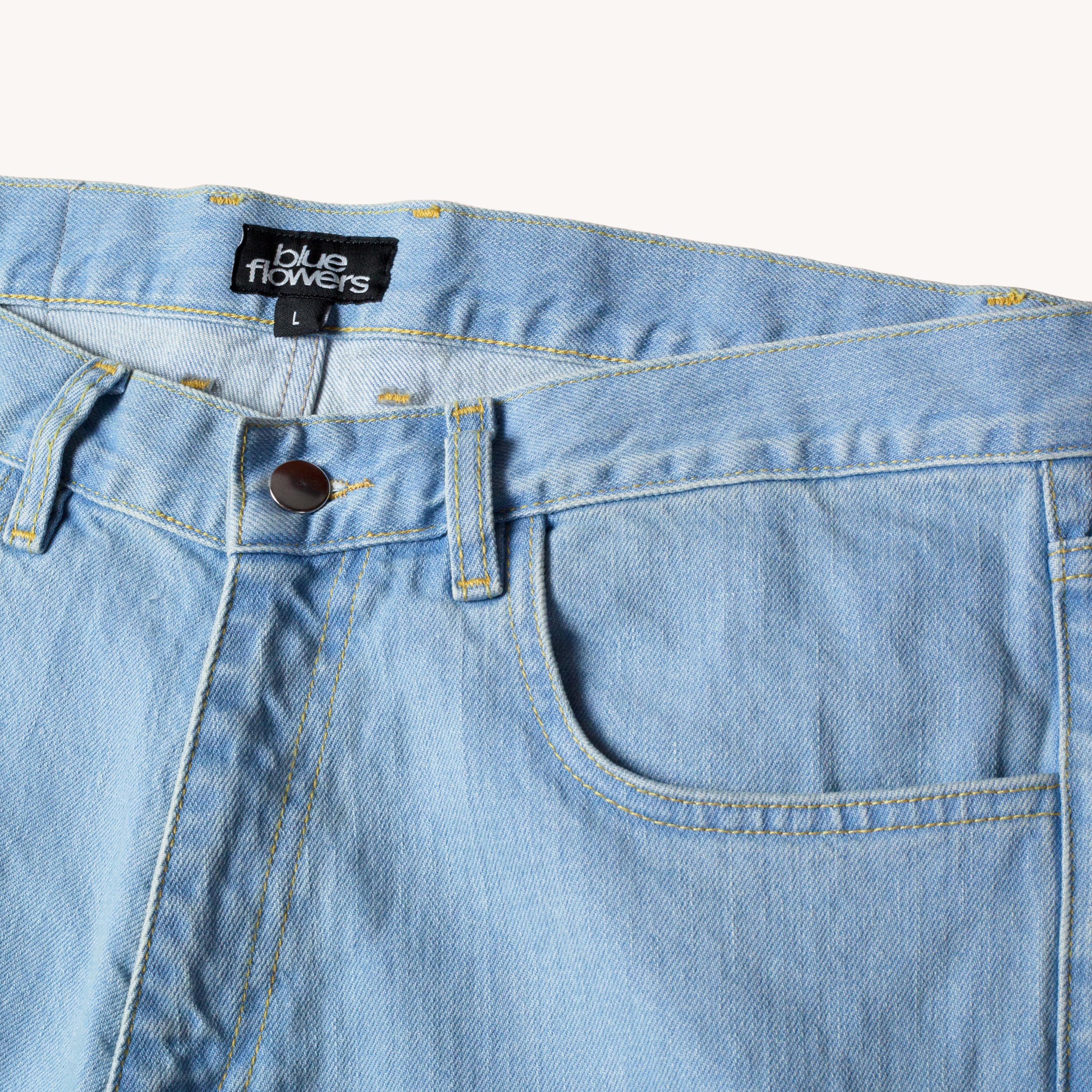 BLUE FLOWERS DENIM JEANS - WASHED BLUE